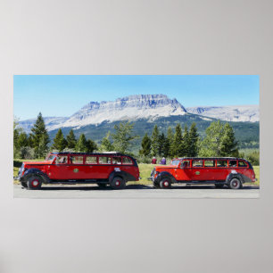 Poster Bus rouges, Parc national des Glaciers, Montana