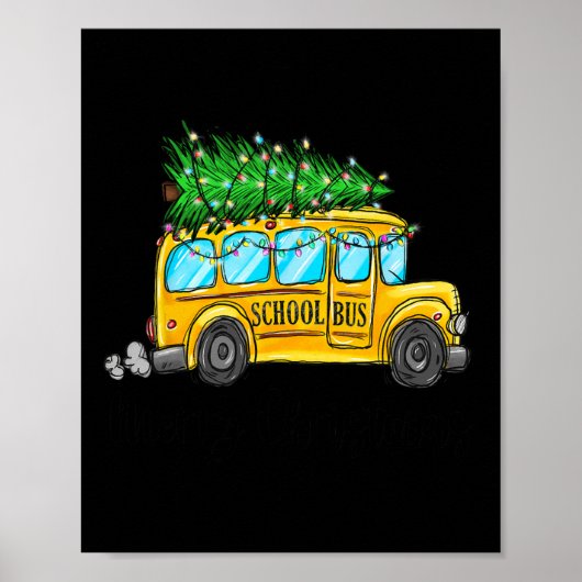 Poster Bus scolaire jaune Noël Light Tree Driver Paja (Devant)