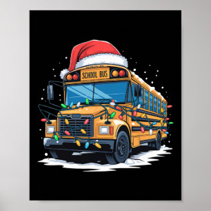 Poster Bus scolaire Noël Arbre mignonne Santa Hat Lights 