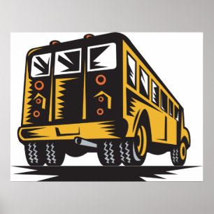 Poster Bus scolaire Retro Vintage Jaune