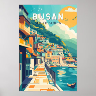 Poster Busan Corée du Sud Voyage Art Vintage