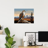 Poster Buse rouilleuse perchée dans la roche (Bureau à domicile)