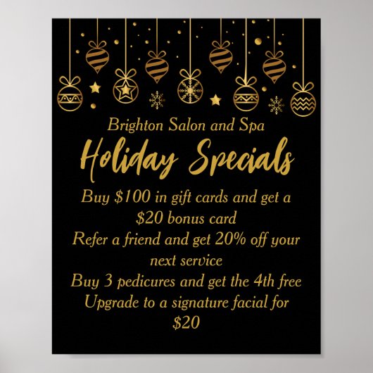 Poster Business Holiday Specials Custom Black Gold (Devant)