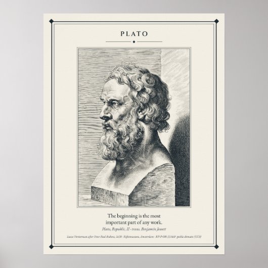 Poster Buste de Platon gravé Le début de toute œuvre (Devant)