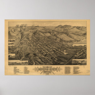 Poster Butte Montana 1884 Antique carte panoramique