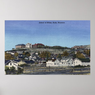 Poster Butte, Montana - école de vue de mines de