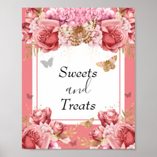 Poster Butterfly Baby Shower Sweets and Treats Party Sign