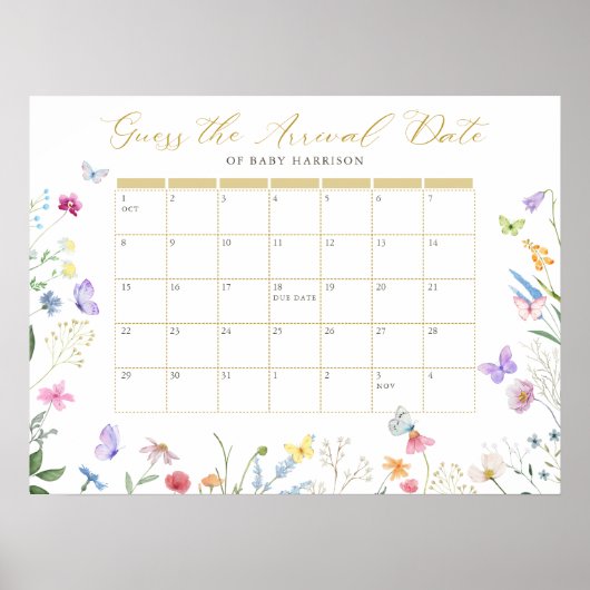 Poster Butterfly Floral devine le calendrier de la date d (Devant)