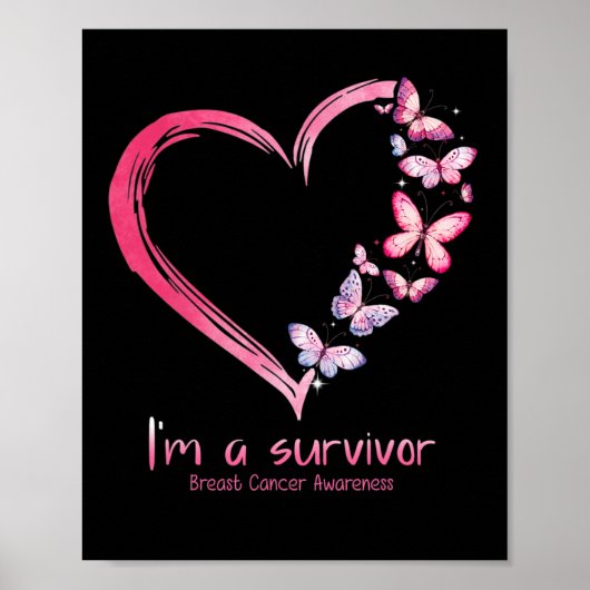 Poster Butterfly Heart I'm A Survivor Breast Cancer Aware (Devant)
