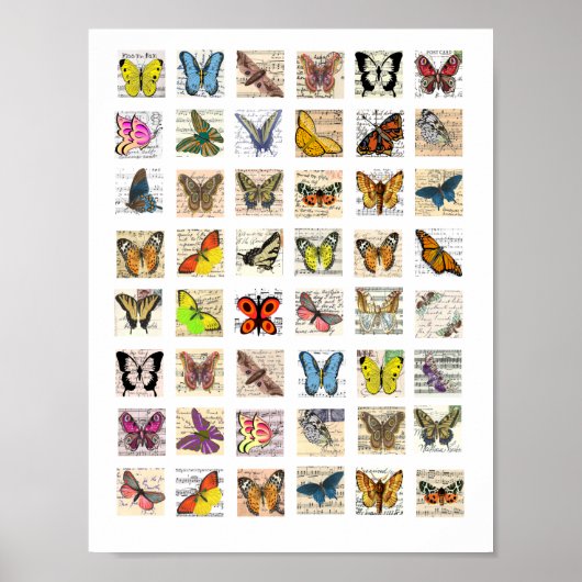 Poster Butterfly Vintage Postcard art Collage sheet (Devant)