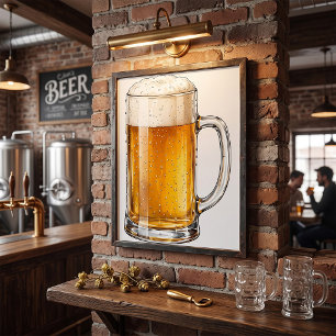 Poster Buveur de chope de bière froide mousseuse