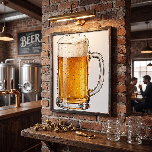 Poster Buveur de chope de bière froide mousseuse