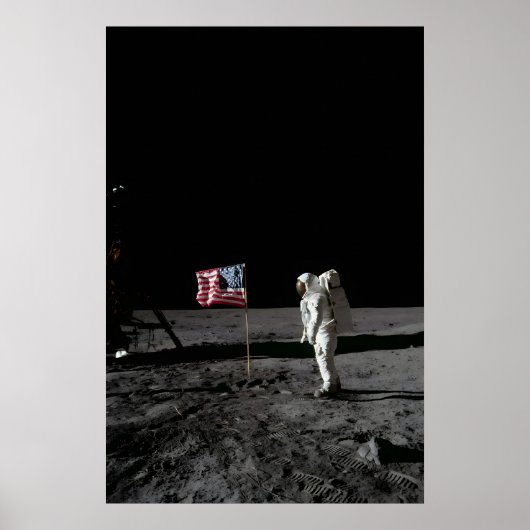 Poster Buzz Aldrin sur la Lune avec drapeau - Apollo 11 N (Devant)