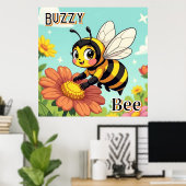 Poster Buzzy Bee | Belle caricature de l'art de la pépini (Bureau à domicile)