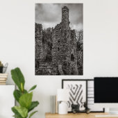 Poster BW Mystras Ruines, Péloponnèse, Grèce (Bureau à domicile)