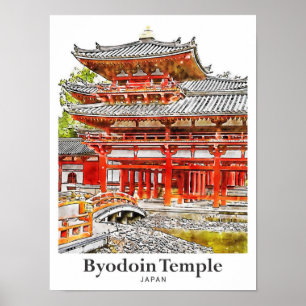 Poster Byodoin Temple Japon Voyage Aquarelle main tirée