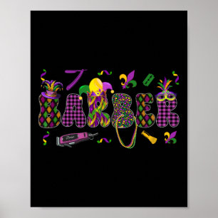 Poster Byrber Mardi Gras Symboles masqués Jester Casquett