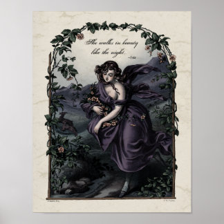 Poster Byron "She Walks in Beauty" Art victorien 11x14