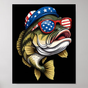 Poster Byss Fish 4 Juillet Drapeau Américain Usa Patrioti