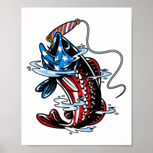 Poster Byss Fishing American Dlag Fish Drôle Fête des pèr
