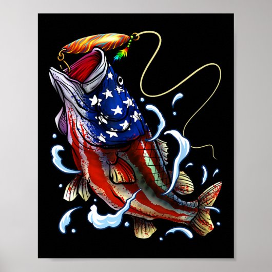 Poster Byss Fishing Fish American Flag Dad Father Fourth  (Devant)