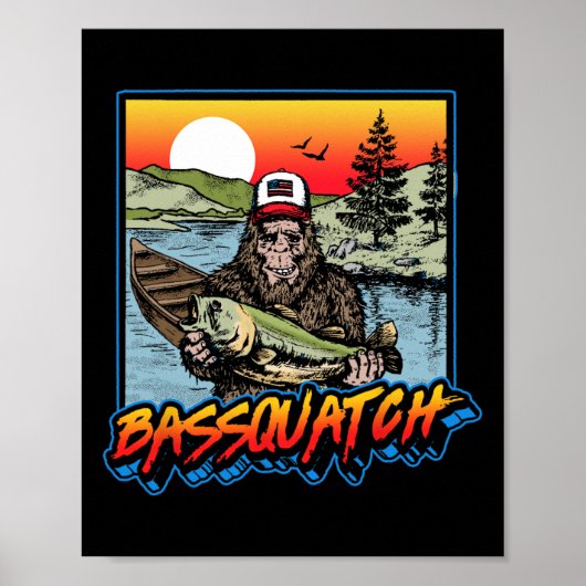 Poster Byssquatch! Drôle de pêche Byss Sasquatch Rétro 80 (Devant)
