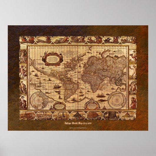 Poster c1499 Carte du monde antique Art w frontière biolo (Devant)