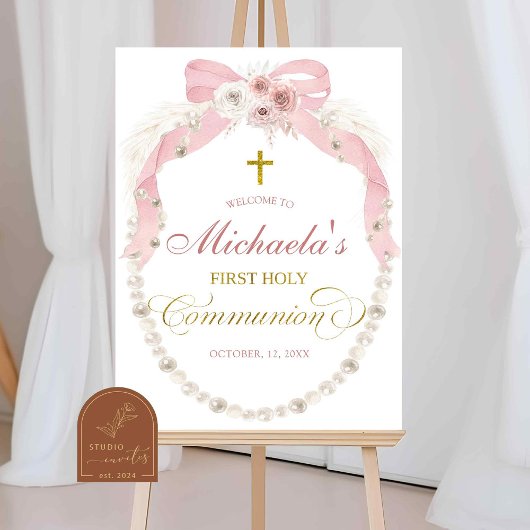 Poster C83 Pearl Pink Boho Première Communion Sainte Bien