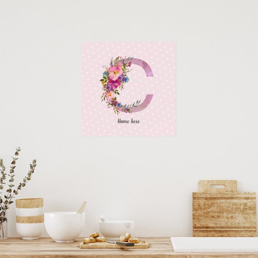 Poster C, Floral Monogramme initial, aquarelle (Cuisine)