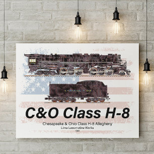 Poster C&O Classe H-8 Locomotive Allegheny - Drapeau amér