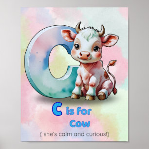 Poster C pour Vache – Alphabet Animaux Calmes et Curieux