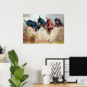 Poster C. Reichert Peinture Chiots et grenouilles de Dach (Bureau à domicile)