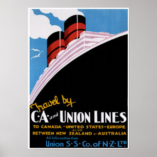 Poster CA et lignes des syndicats - publicité vintage de
