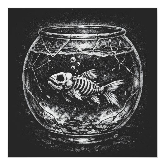 Poster "Ça va super" - Poisson rouge squelette par BurnsI (Devant)