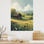Poster Cabane de campagne rustique avec fleurs sauvages (Cuisine)