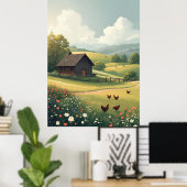 Poster Cabane de campagne rustique avec fleurs sauvages (Bureau à domicile)