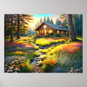 Poster Cabane de forêt de montagne Art