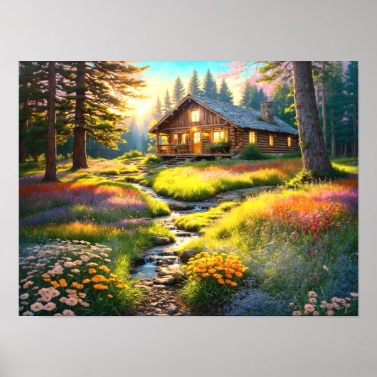 Poster Cabane de forêt de montagne Art (Devant)