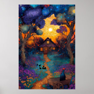 Poster Cabane de la Forêt Magique Coucher de Soleil Vibra
