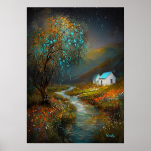 Poster Cabane de la Rivière Étoilée - Campagne de rêve