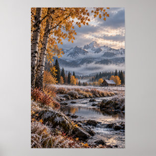 Poster Cabane de montagne de Birch Creek en automne - Art