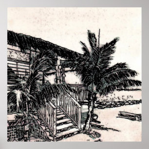 Poster Cabane de plage de Tina, Long Island, Bahamas