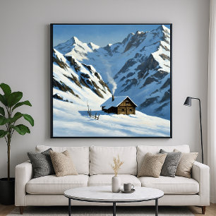 Poster Cabane des Montagnes enneigées - Style de paysage