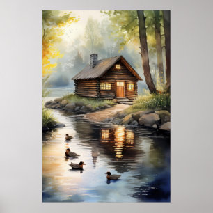 Poster Cabane en rondins sur la rivière 2