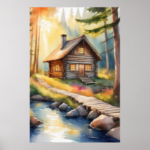 Poster Cabane en rondins sur la rivière 3