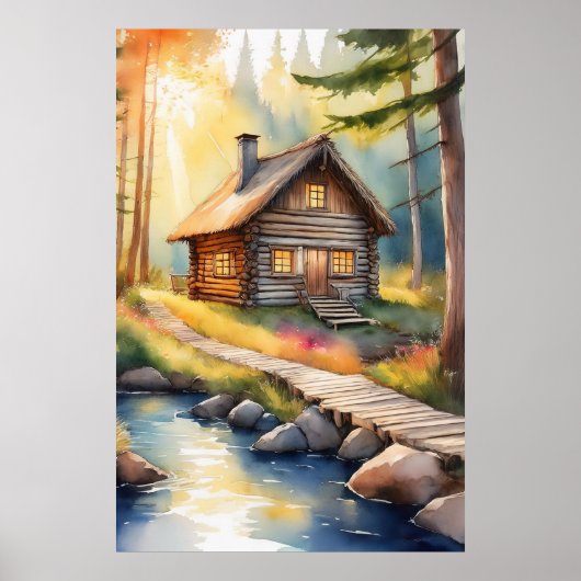 Poster Cabane en rondins sur la rivière 3 (Devant)