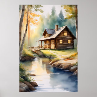 Poster Cabane en rondins sur la rivière 4