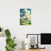 Poster Cabane Refuge Rustique Sous les Nuages d'Été (Bureau à domicile)