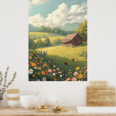 Poster Cabane rustique de campagne avec des fleurs sauvag (Cuisine)