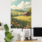 Poster Cabane rustique de campagne avec des fleurs sauvag (Bureau à domicile)